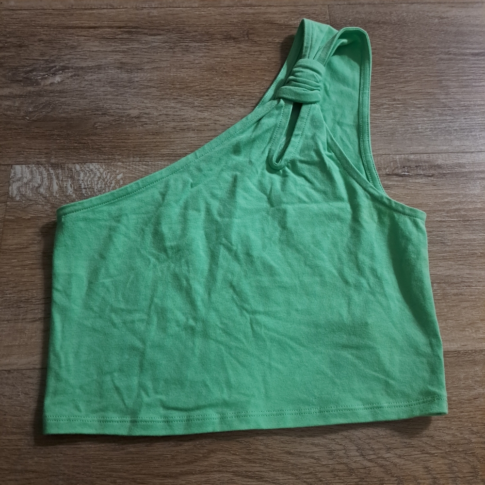 American Eagle Green One-Shoulder Crop Tank Top Women's XS NWOT